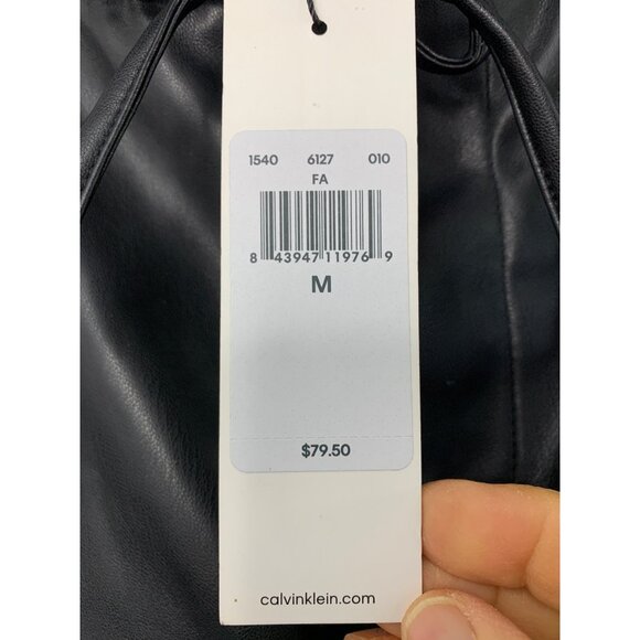 Calvin Klein Faux Leather Jogger Pants Black Size M Elastic Waist Relax Fit 8019 - Picture 2 of 9